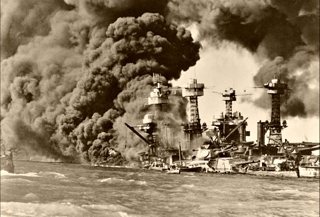 USS West Virginia on fire in Pearl Harbor