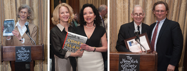 Jean Parker Phifer presents the award for ONE RIGHTEOUS MAN; presenter Ella Foshay with winner Robin Jaffee Frank; Warren Wechsler and winner Gerard Koeppel