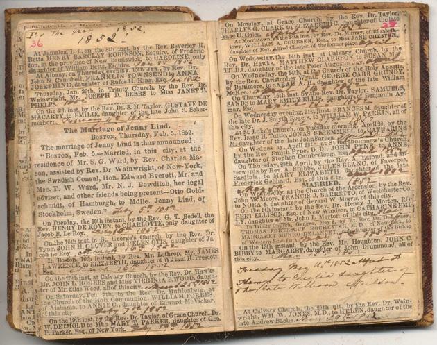 Page from 1843-1856 Marriage & Death Notices