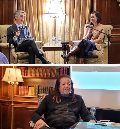 Author events from winter/spring 2022: (top) Jonathan Darman and Anna Pitoniak; (bottom) Quincy Troupe