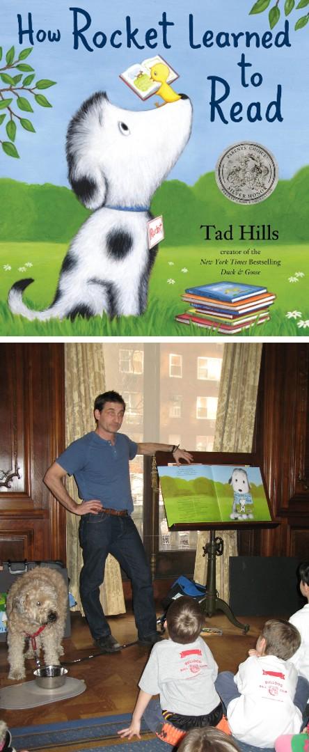 The real Rocket and his owner/author, Tad Hills, visited the Library in 2014